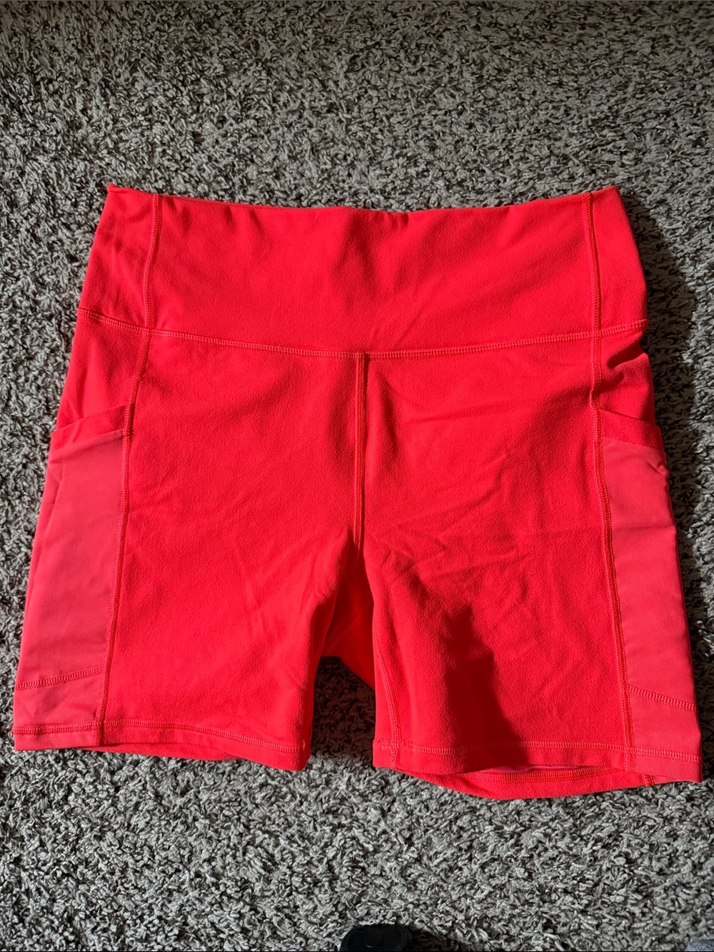 Fabletics Coral-Red High-Waist Bike Shorts